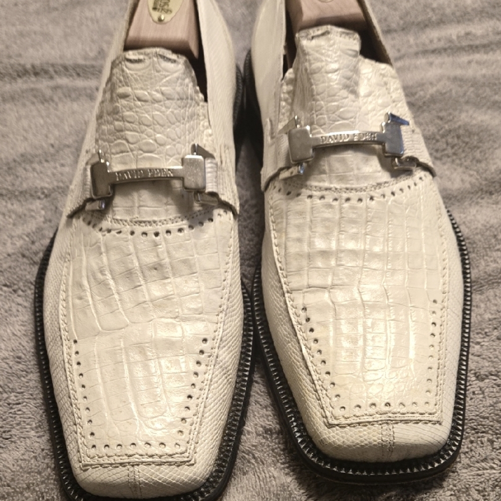 David Eden Off White Crocodile and Lizard Loafers